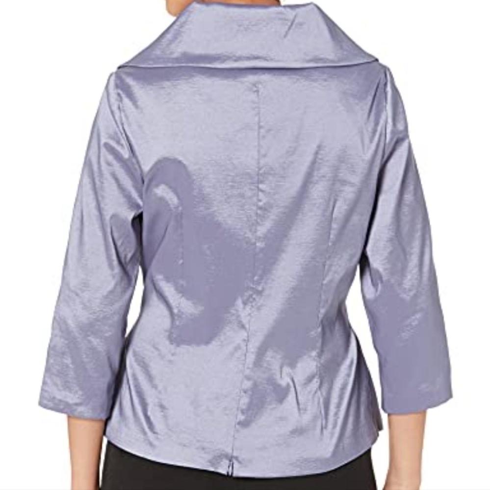 Alex Evenings Petite Size taffet Shawl V-Neck Collar 3/4 Sleeve Tie Waist Blouse - Picture 8 of 10
